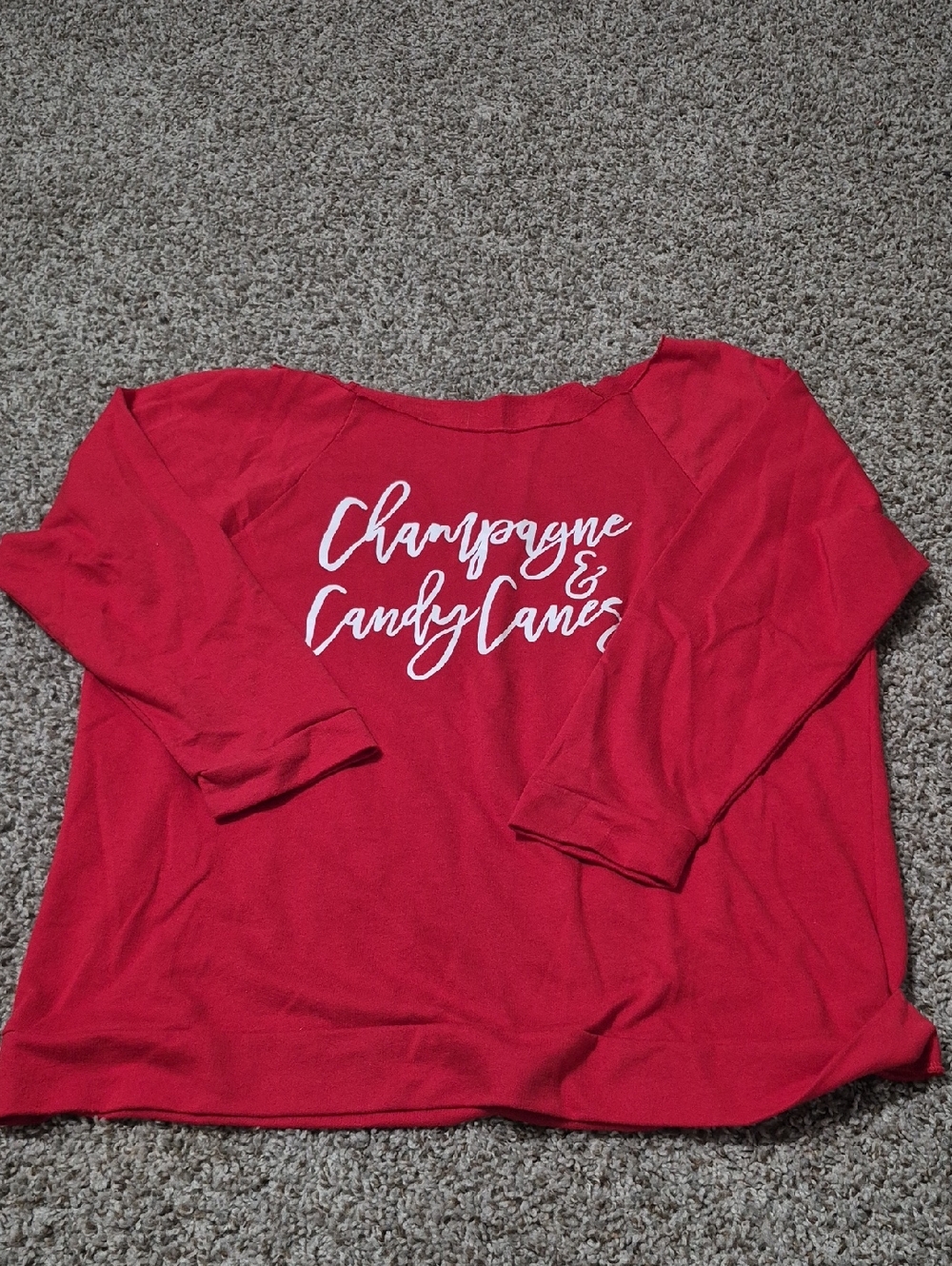 Red Holiday Tee with "Champagne & Candy Canes" Script